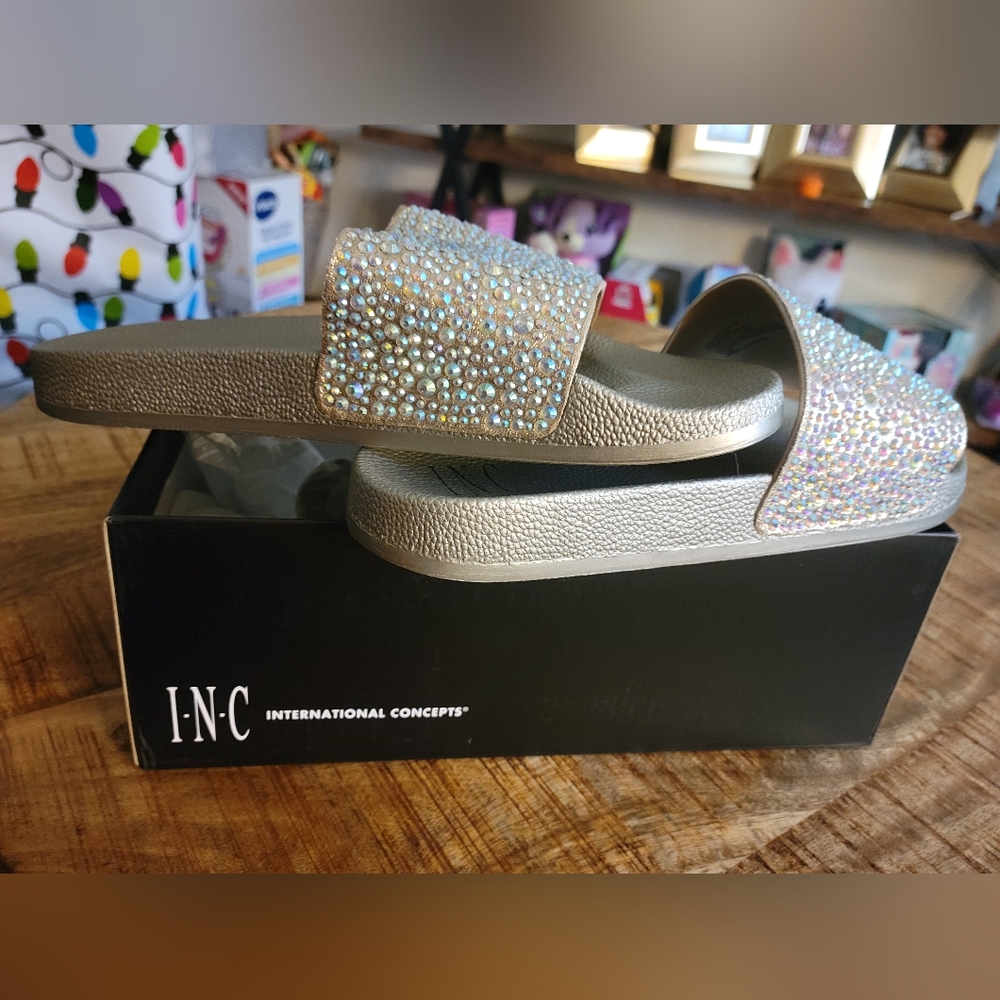 Brand New INC glitter slides size 10 in the original box